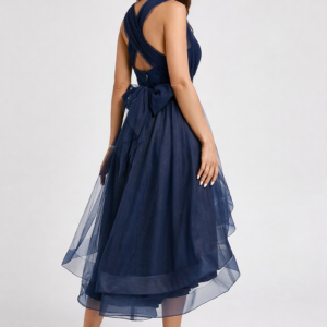 Alternative view of Convertible Tulle Midi Dress with Asymmetrical Hem and Faux Wrap Design