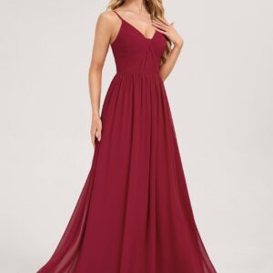 Spaghetti Strap V Neck Ruched Chiffon A Line Floor Length Dress