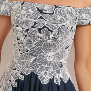 Alternative view of Off Shoulder Chiffon Sweep Train Dress with Lace Appliques and Sequins