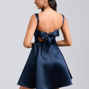 Alternative view of Sleeveless Square Neck Satin A Line Dress with Bow Tie Back