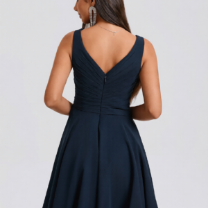 Alternative view of Sleeveless V Neck Pleated Chiffon A Line Short Dress