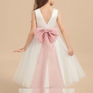 Alternative view of A Line Tea Length Tulle Dress with Satin Sash and Bow Detail