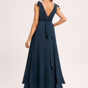 Alternative view of Maternity V Neck Chiffon A Line Floor Length Dress with Bow Straps