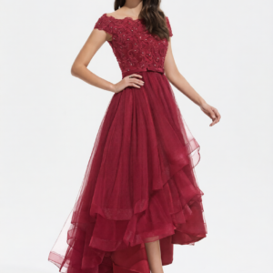 Strapless Off-Shoulder Lace and Sequin Tulle A-Line Dress