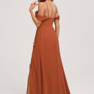 Alternative view of Off Shoulder Ruched Chiffon A Line Floor Length Dress with Leg Slit